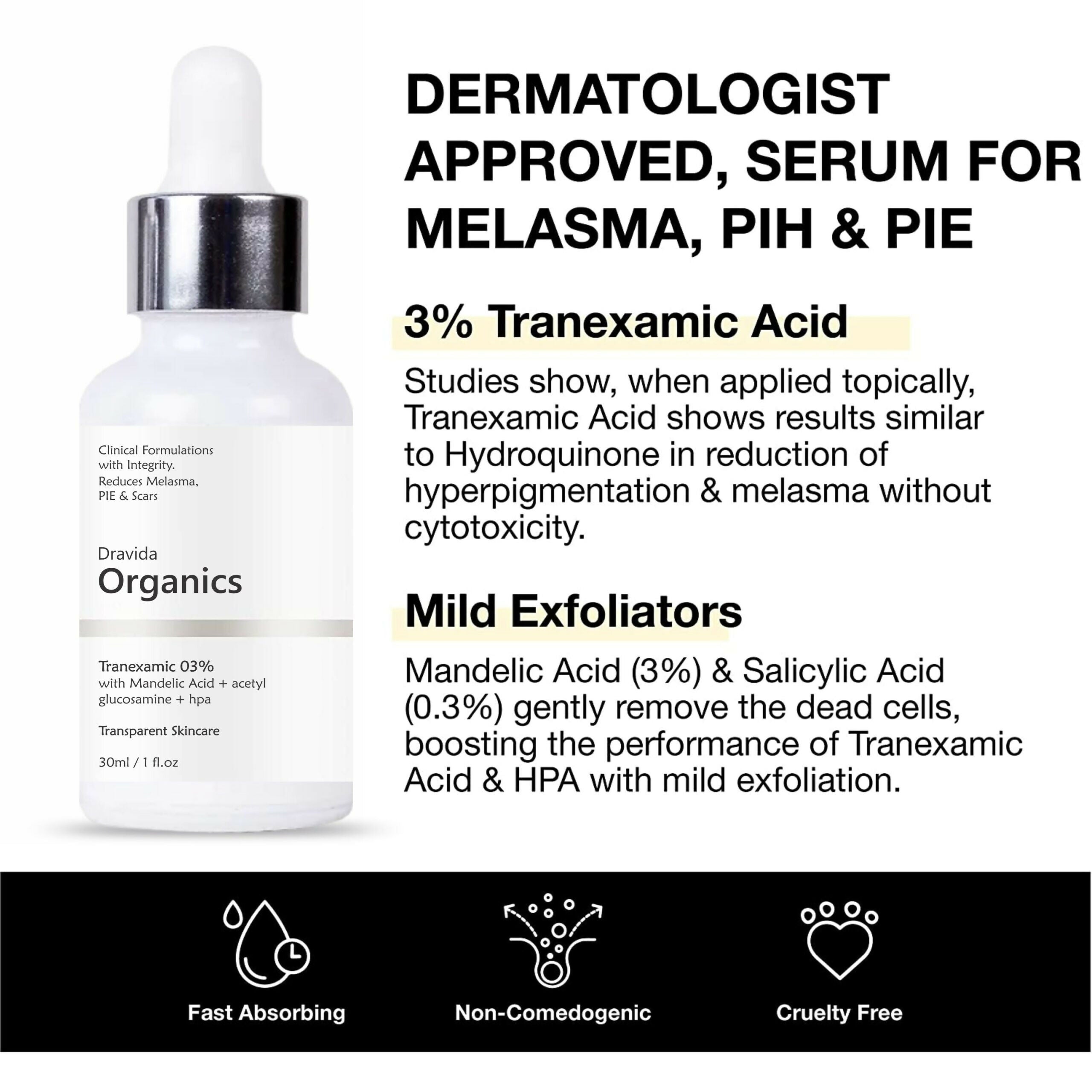 Dravida Organics 3% Tranexamic Acid Serum | Grocsy