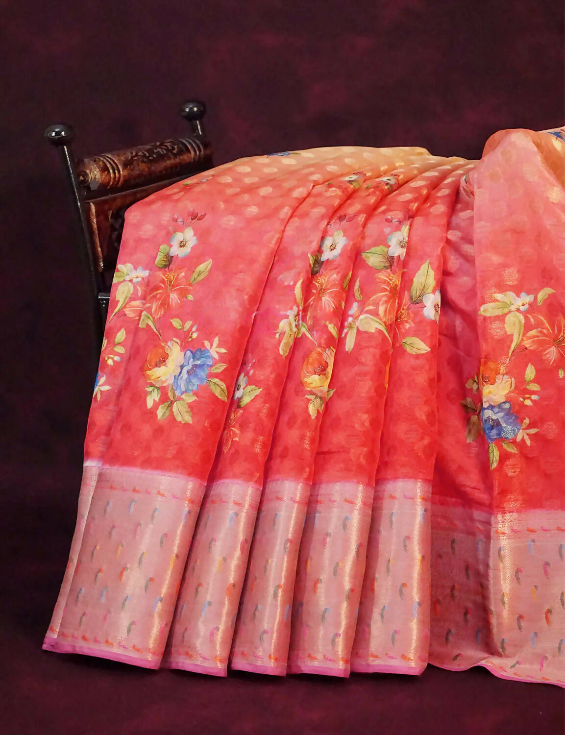 Shades Of Red Colour Banaras Borders And Creeper Design Semi Silk Saree By Gayathri Reddy Designer Studio | Grocsy