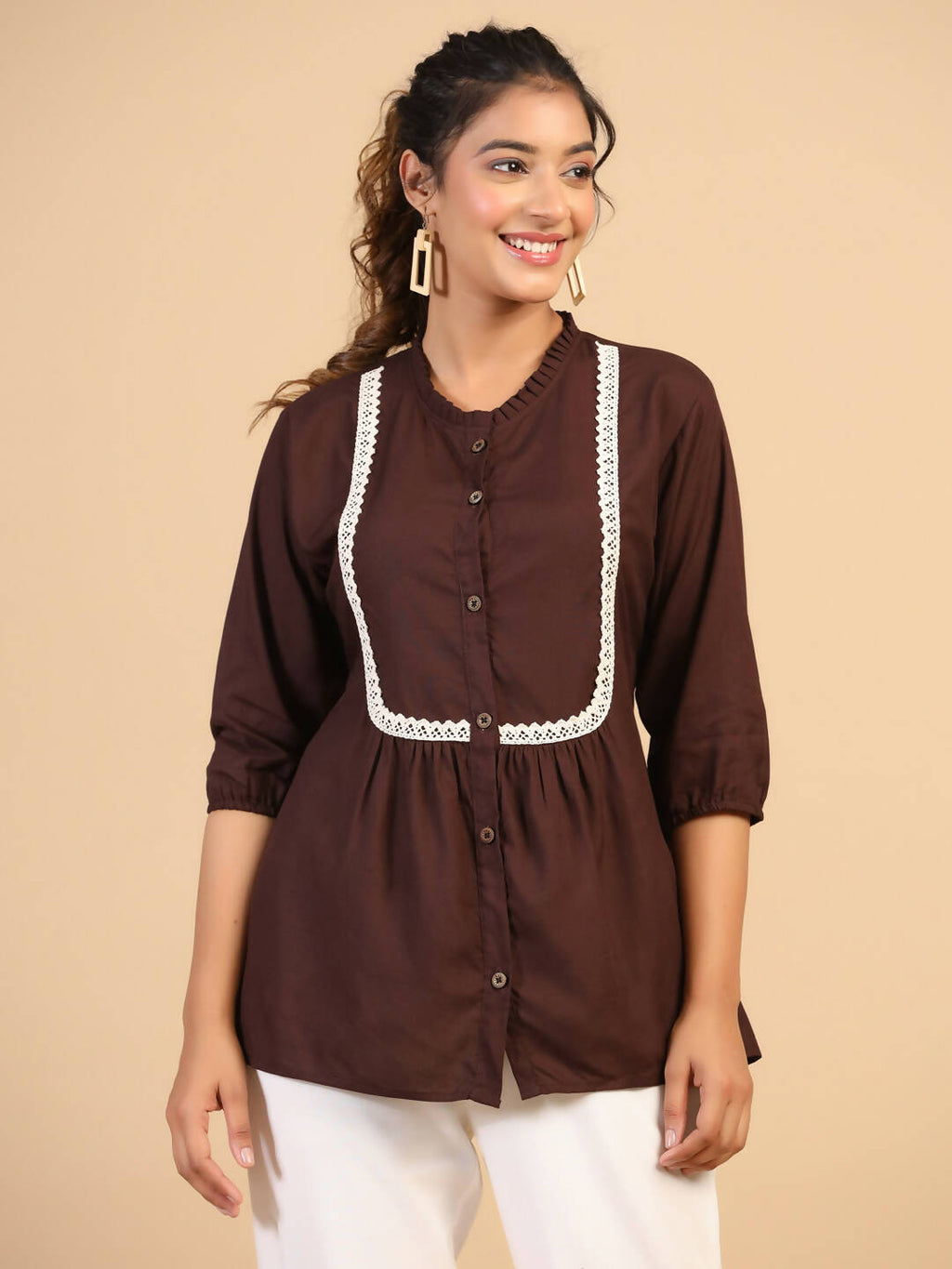 Womens Brown Rayon Solid Top - Keeva | Grocsy