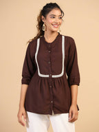 Womens Brown Rayon Solid Top - Keeva | Grocsy