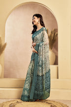 Vastranavya Digital Printed Linen Ready To Wear Designer Saree with Unstitched Blouse | Grocsy