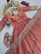 Teeya Creation Peach Festive Wear Heavy Border Anarkali Gown Suit | Grocsy