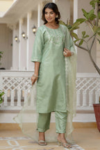 Vellora Pista Silk Blend Casual Suit with Elegant Thread Work | Grocsy