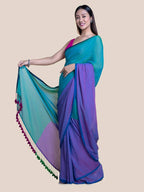 Suta Purple Green Colourblocked Mul Saree | Grocsy
