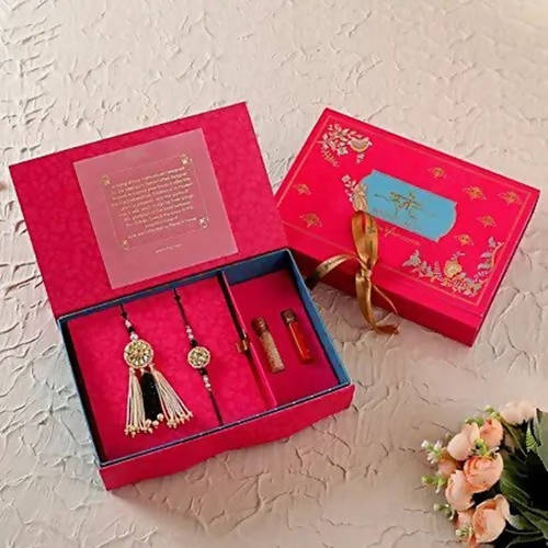 Jewel Design Lumba Rakhi Set & Cashew Jar | Grocsy