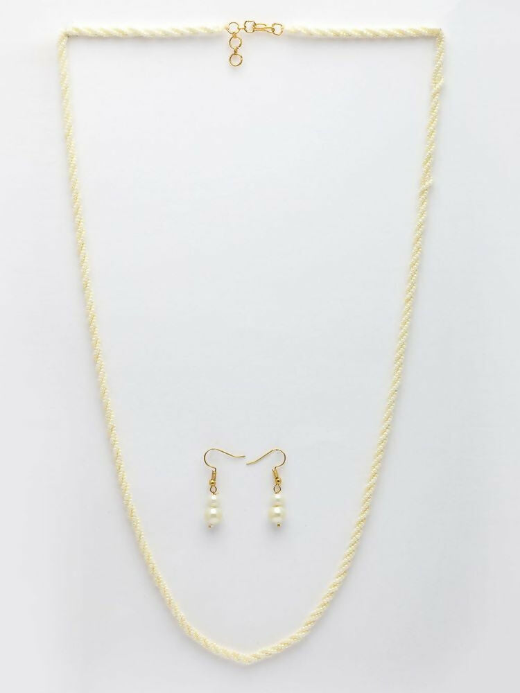 NVR Women Gold Plated White Pearl Necklace With Earrings | Grocsy