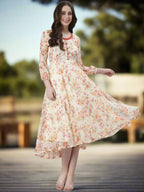 Souchii Cream Floral Printed Fit & Flare Dress | Grocsy