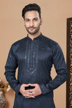 Functional Designer Men's Blue Heavy Super Silk Kurta With Pant - Rudra | Grocsy