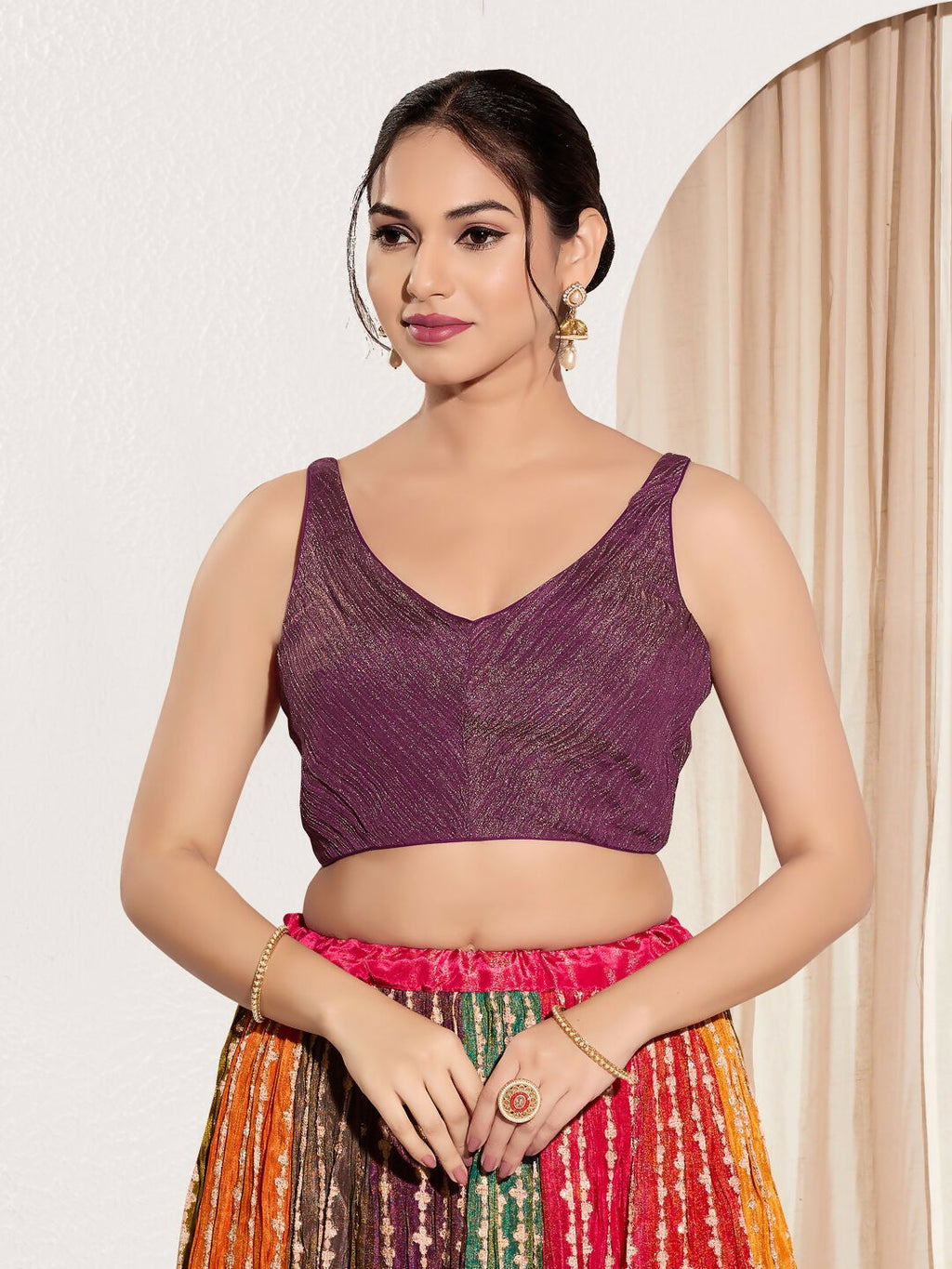 Joban Fashion Wine Tissue Padded Blouse With Sweetheart Neck Sleeveless | Grocsy