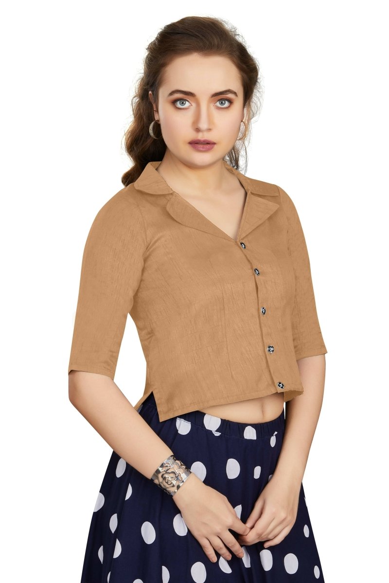 Aastha Fashion Women's Women's Beige Art Silk Button Readymade Blouse | Grocsy