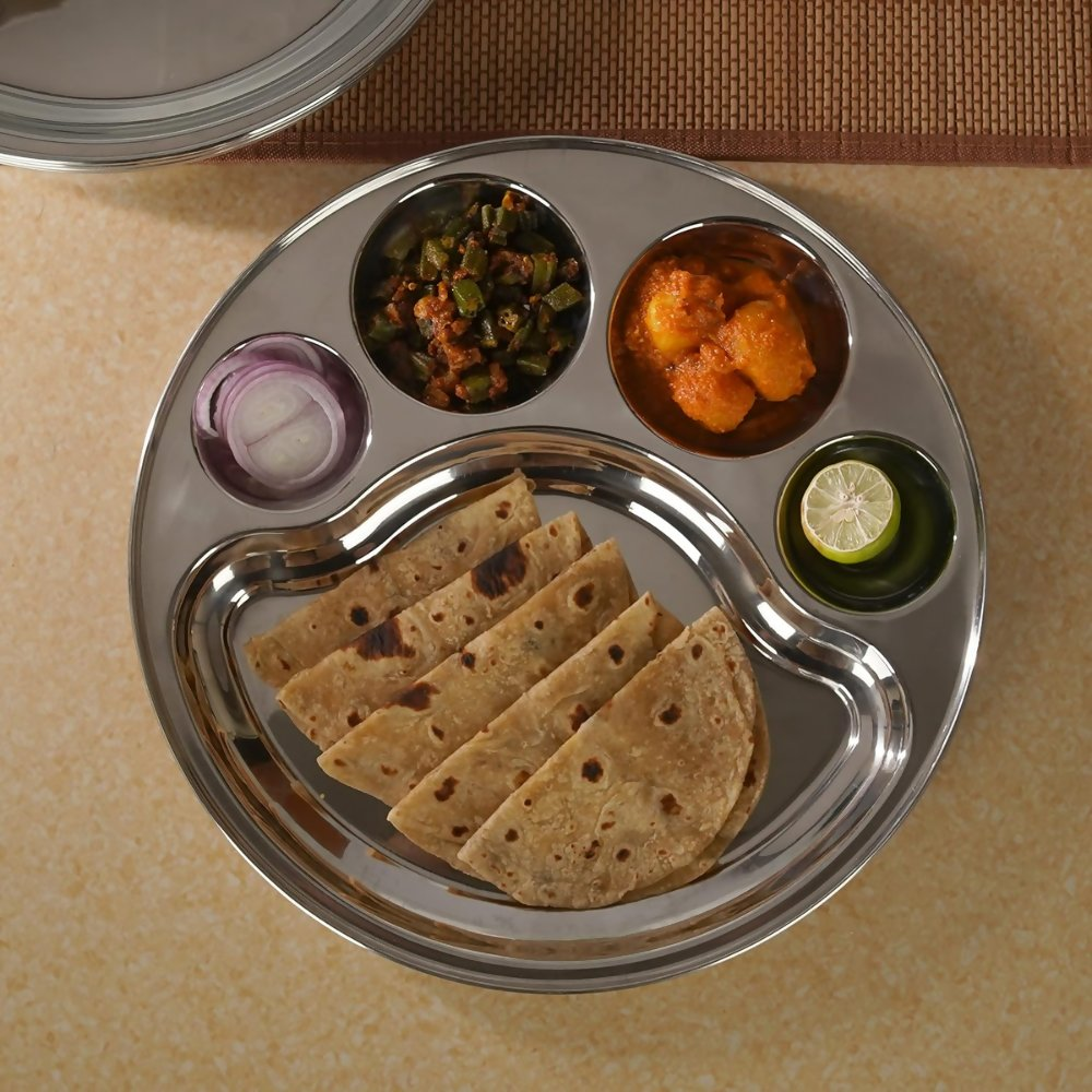 Sumeet Stainless Steel Round 5 in 1 Compartment Lunch/Dinner Plate - Big | Grocsy