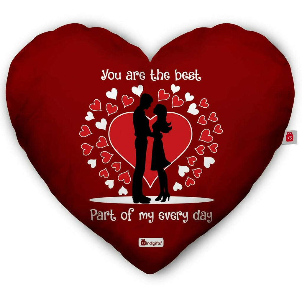 Indigifts Valentine Gifts Micro Satin Fibre Heart Shape Printed Cushion (Red Color) | Grocsy