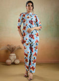 Prazu Fashion Sky Blue Printed Cotton Blend Co-Ord Set | Grocsy