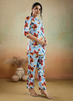 Prazu Fashion Sky Blue Printed Cotton Blend Co-Ord Set | Grocsy