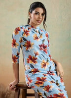 Prazu Fashion Sky Blue Printed Cotton Blend Co-Ord Set | Grocsy