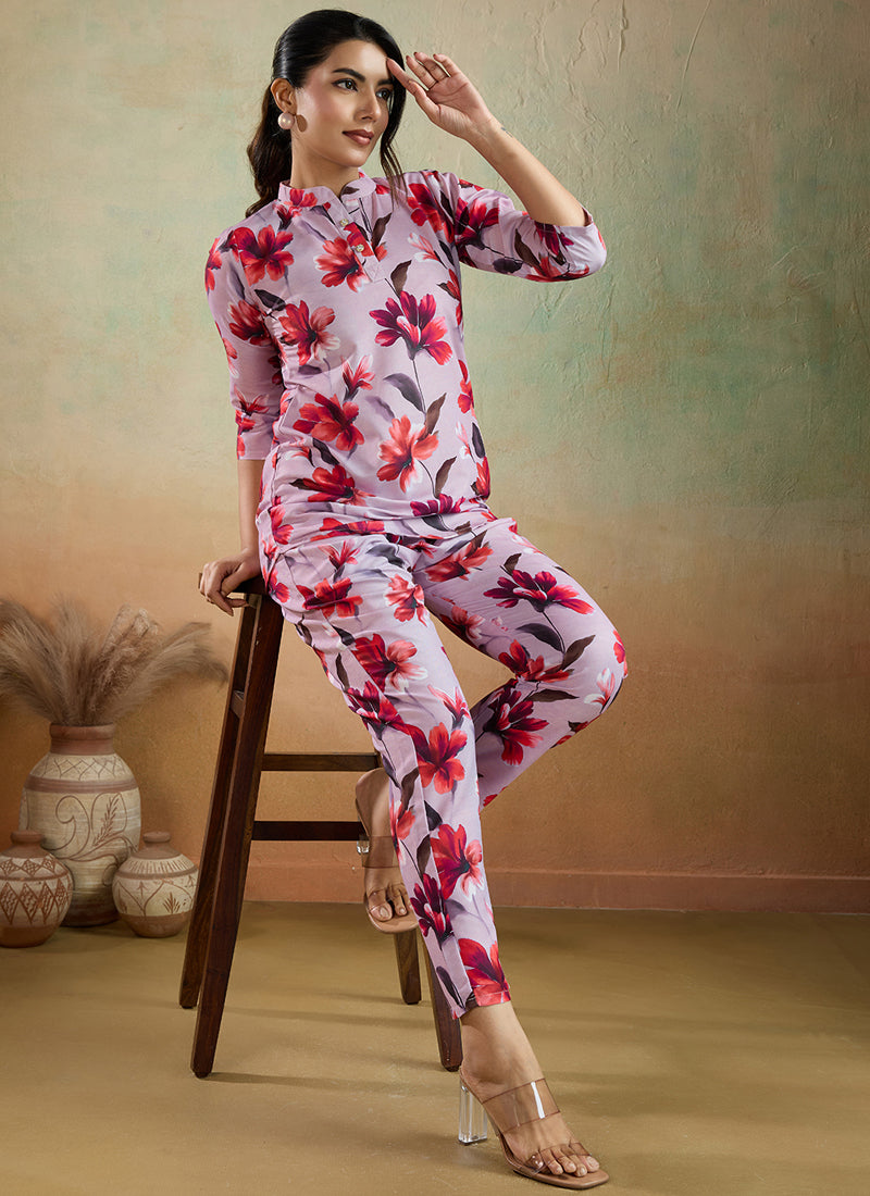 Prazu Fashion Light Pink Printed Cotton Blend Co-Ord Set | Grocsy