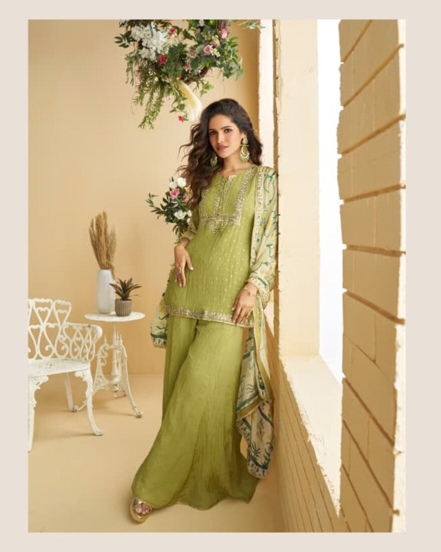 Aarshi Fashions Green Silk Suits | Grocsy