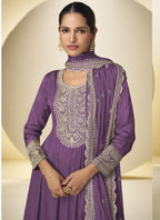 Vegaa Fashion Lavender Chinon Silk Embroidered Designer Salwar Palazzo Suit | Grocsy