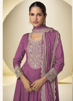 Vegaa Fashion Onion Pink Chinon Silk Embroidered Designer Salwar Palazzo Suit | Grocsy