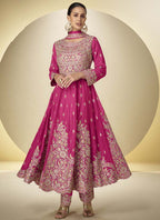Vegaa Fashion Pink Chinon Silk Embroidered Designer Anarkali Suit | Grocsy