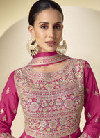 Vegaa Fashion Pink Chinon Silk Embroidered Designer Anarkali Suit | Grocsy