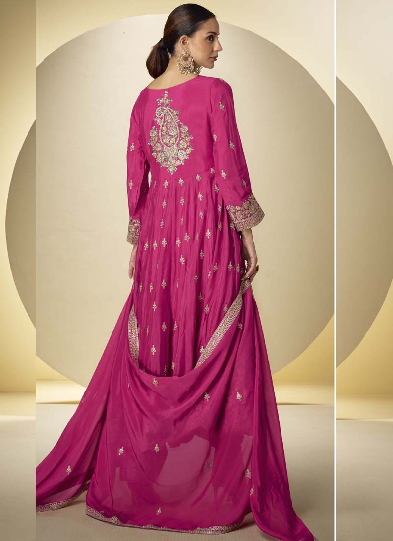 Vegaa Fashion Pink Chinon Silk Embroidered Designer Anarkali Suit | Grocsy