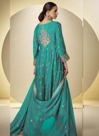 Vegaa Fashion Turquoise Chinon Silk Embroidered Designer Anarkali Suit | Grocsy