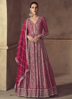Vegaa Fashion Rani Pink Chinon Silk Embroidered Designer Anarkali Suit | Grocsy