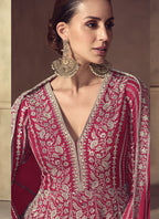 Vegaa Fashion Rani Pink Chinon Silk Embroidered Designer Anarkali Suit | Grocsy