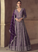 Vegaa Fashion Purple Chinon Silk Embroidered Designer Anarkali Suit | Grocsy