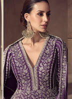 Vegaa Fashion Purple Chinon Silk Embroidered Designer Anarkali Suit | Grocsy