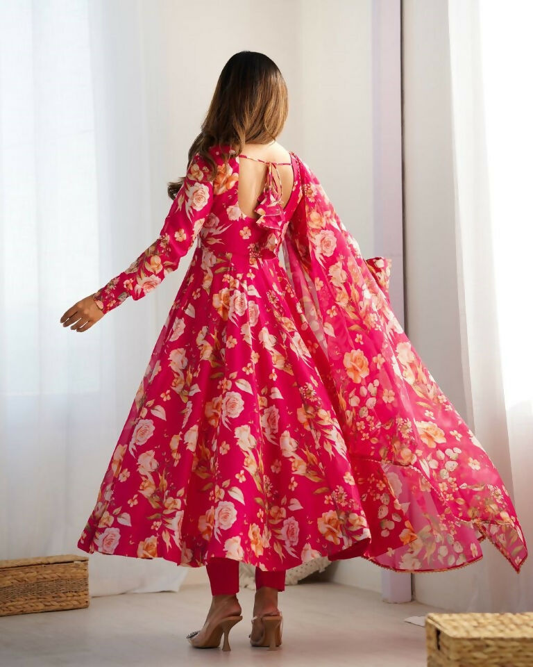 Teeya Creation Multi Color Pure Soft Organza Silk Digital print Party Wear Gown | Grocsy