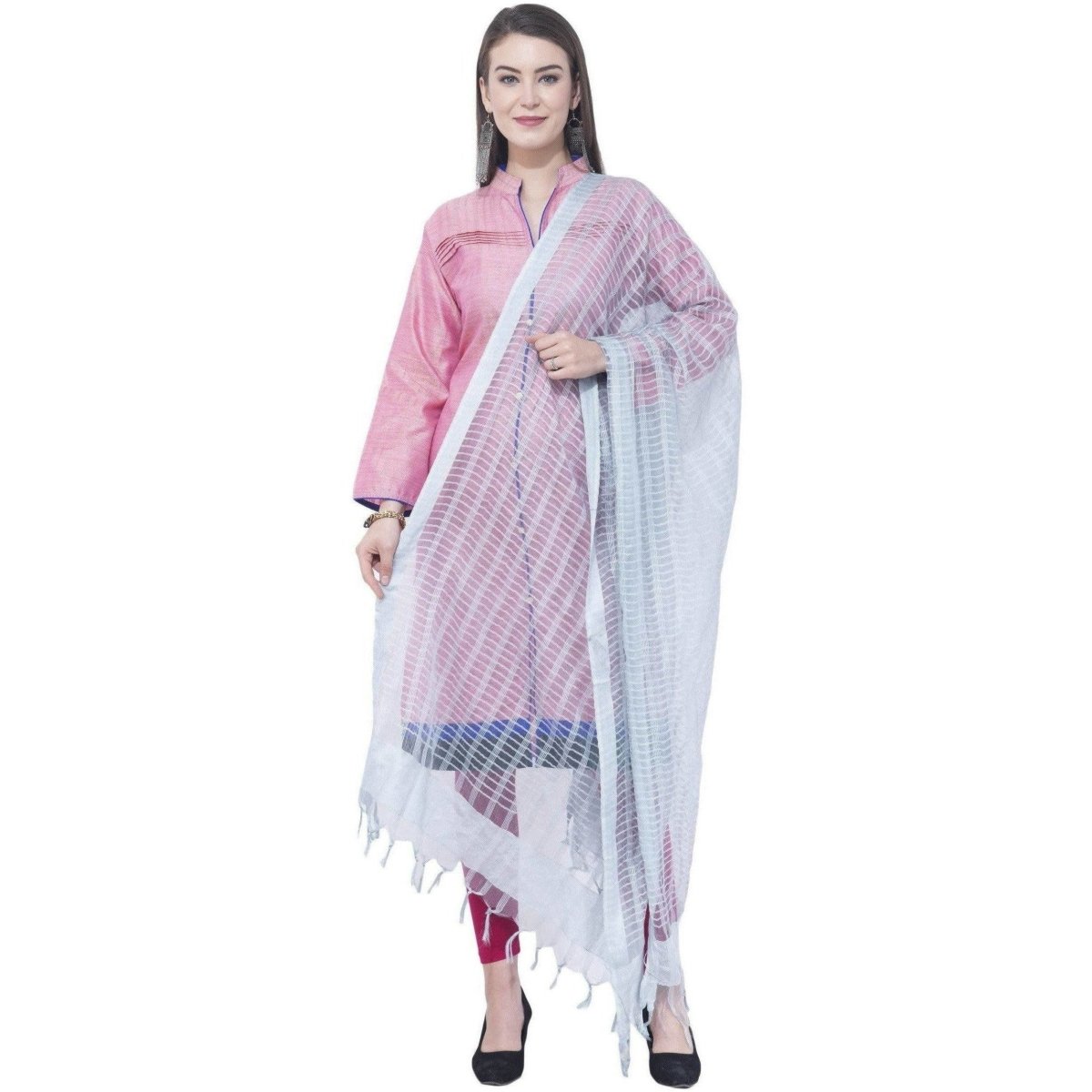 A R Silk White Color Regular Dupatta Cota Cotton Dupattas and Chunnis | Grocsy