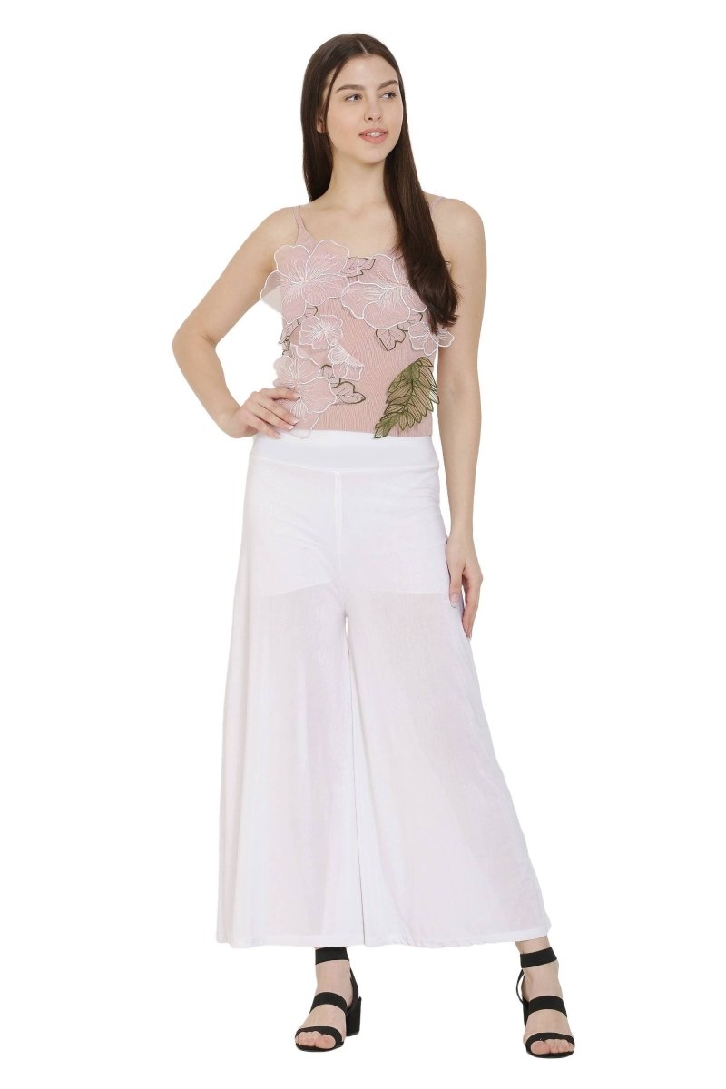 Asmaani White Color Lycra Fabric Flared Palazzo | Grocsy