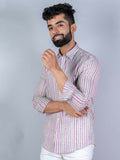 Miravan Men's Regular Fit Multi Stripe Cotton Button Down Full Sleeve Slim Fit Shirt | Grocsy