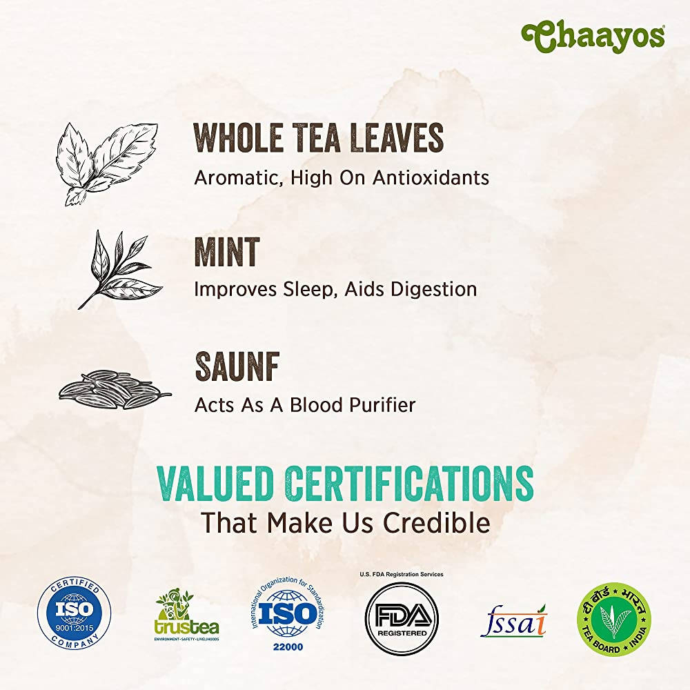 Chaayos Mint Saunf Green Tea Bags | Grocsy