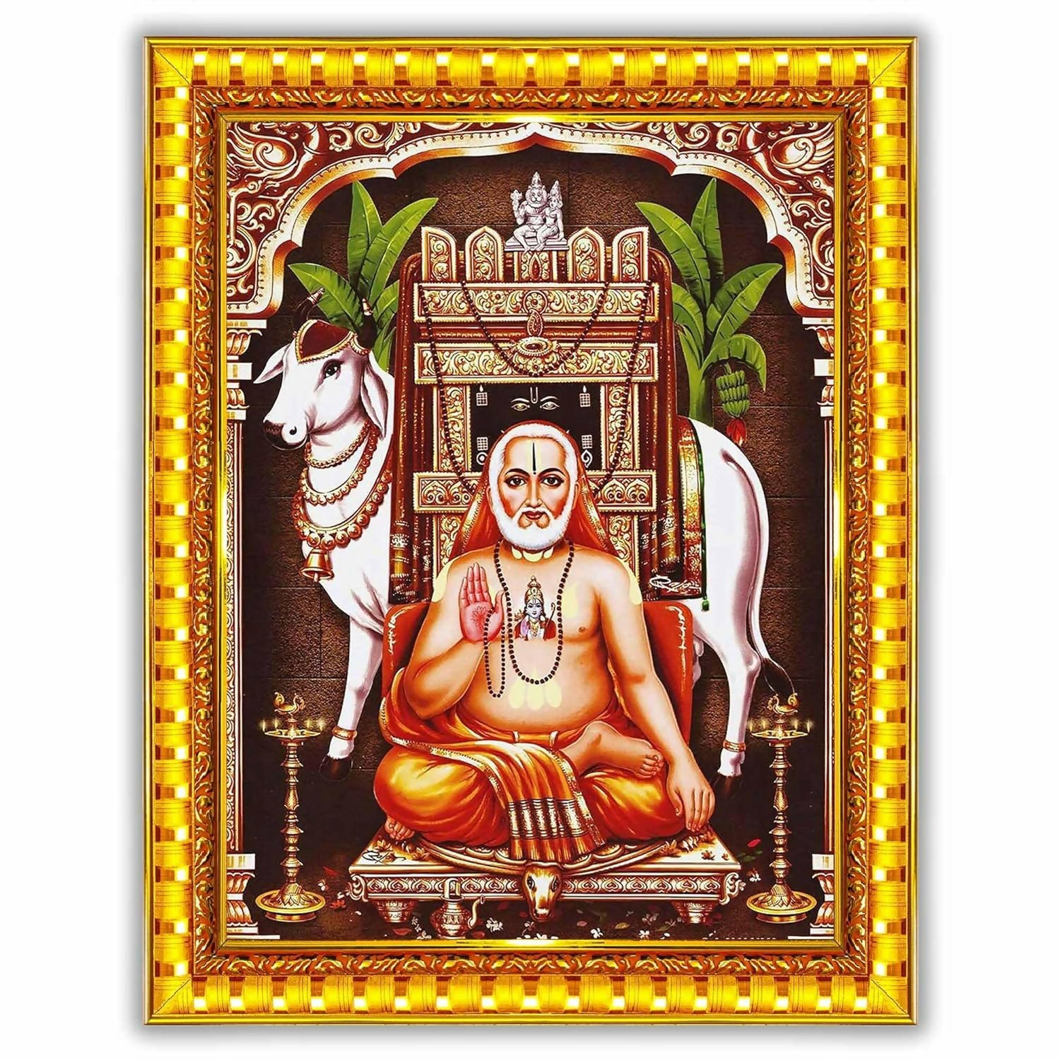 Pavan Photo Laminations Raghavendra Swamy Lord Mantralaya Ragavendra Wall Painting Framed Home Decor (6 x 8 Inch) | Grocsy