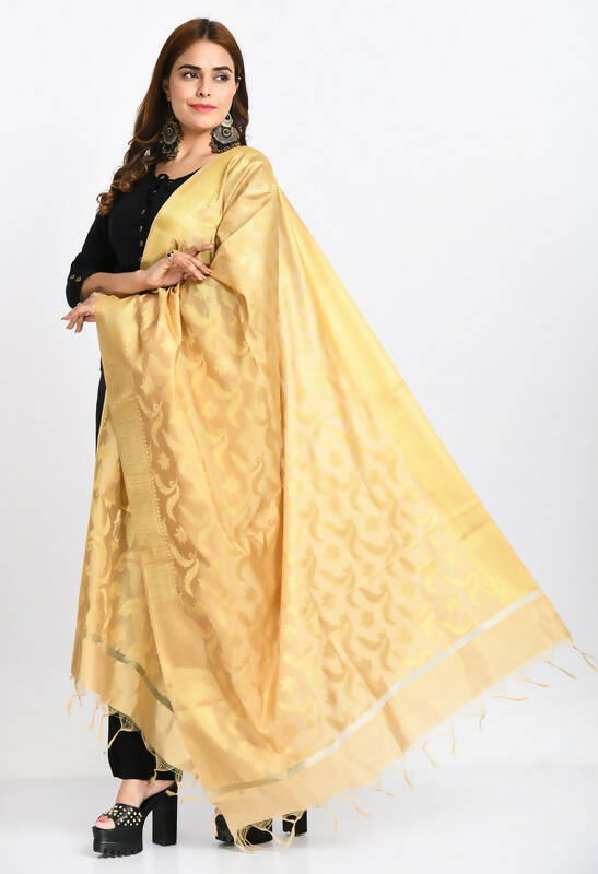 Mominos Fashion Moeza Women's Banarsi Silk Floral Woven Design Golden Dupatta | Grocsy