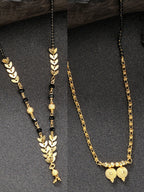 NVR Women's Set of 2 Gold-Polished Black Beaded Mangalsutra | Grocsy