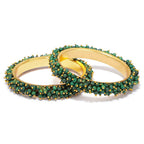 Mominos Fashion Joharkamal Gold-Polished Green Beads Work Bangles | Grocsy