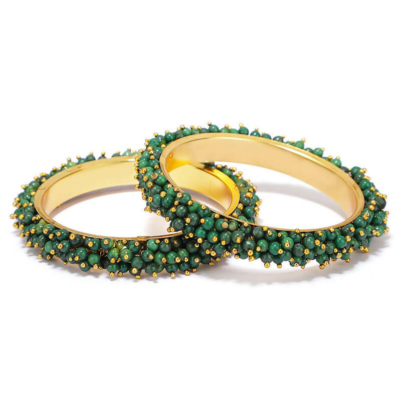 Mominos Fashion Joharkamal Gold-Polished Green Beads Work Bangles | Grocsy