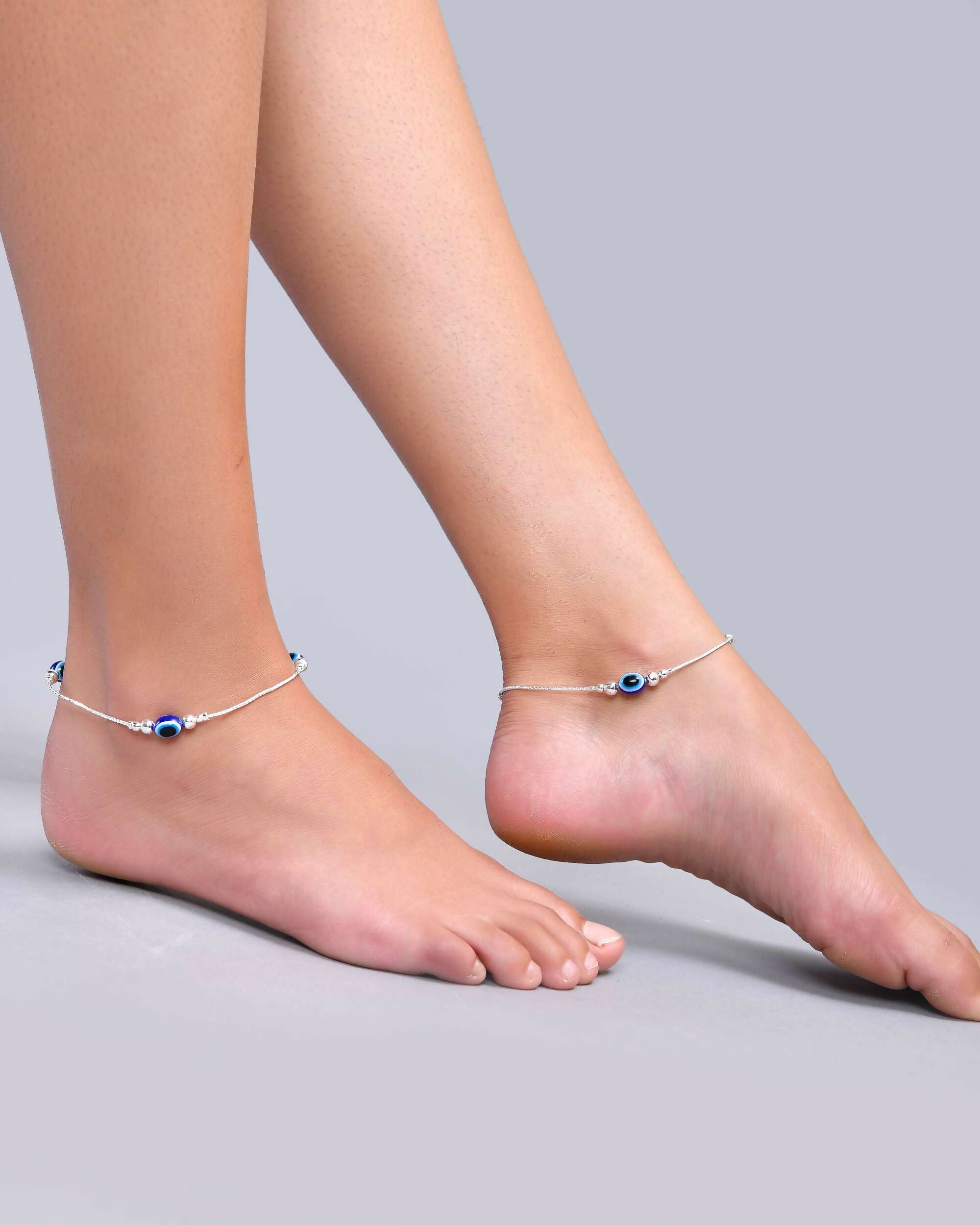 VOJ Set of 2 Silver Plated Evil Eye Anklet | Grocsy