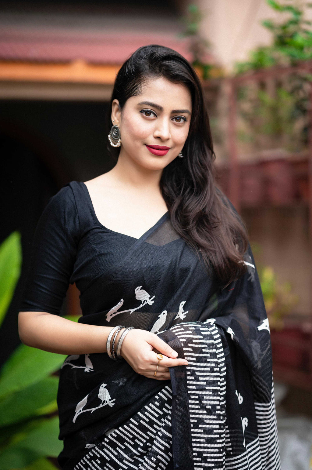 Black Silk Blend Ethnic Motifs Saree with Unstitched Blouse - Hiral Fashion | Grocsy