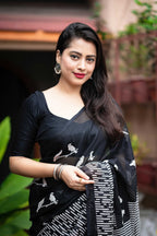 Black Silk Blend Ethnic Motifs Saree with Unstitched Blouse - Hiral Fashion | Grocsy