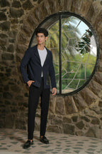 Noir Canvas Blazer – Black 4-Way Stretch Graphic Detail Suit For Men | Wedding & Party Wear by Hilo Design | Grocsy