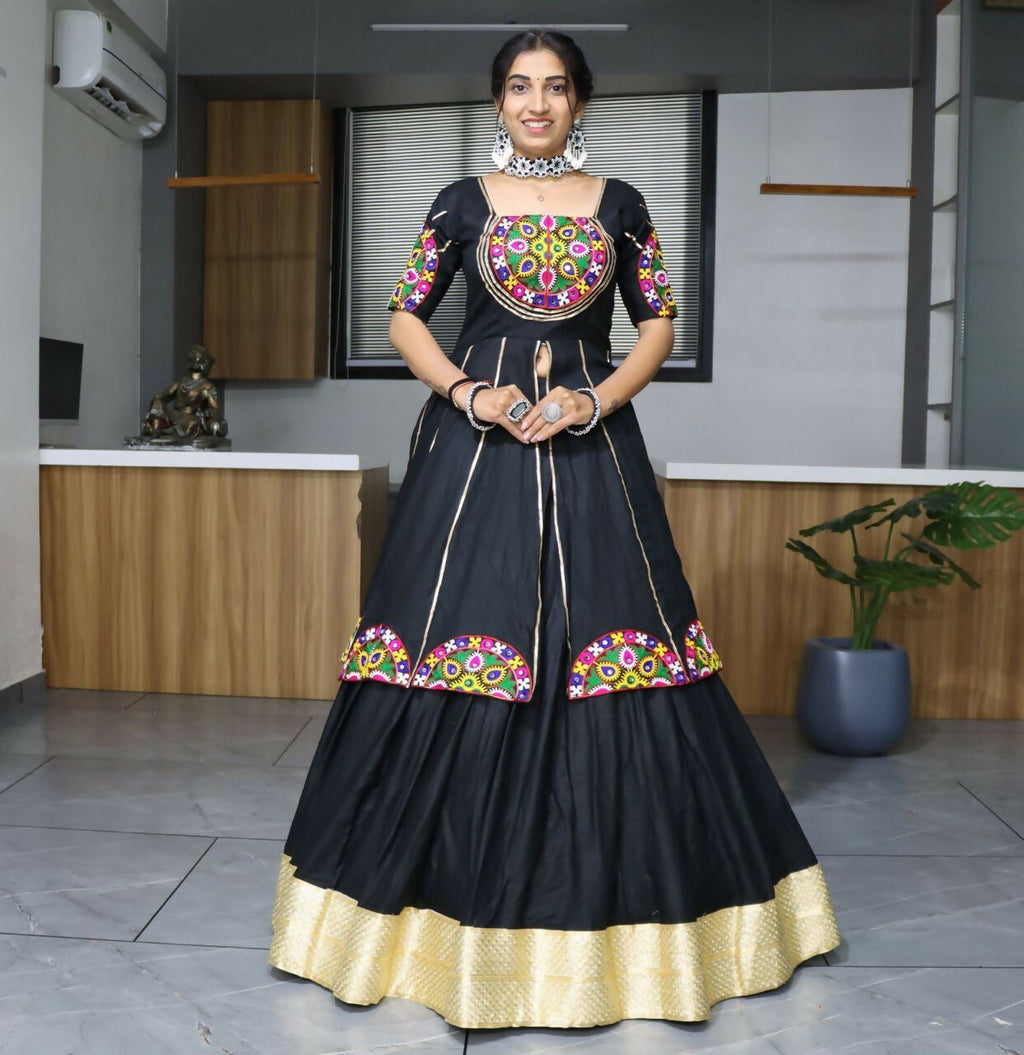 Yash Enterprise Black Rayon Cotton Embroidery Semi Stitched Navratri Top Chaniya Choli | Grocsy