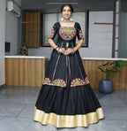 Yash Enterprise Black Rayon Cotton Embroidery Semi Stitched Navratri Top Chaniya Choli | Grocsy