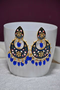 Royal Blue Gold-Polished Brass & Pearl Dangle Women Earrings| Hand Painted Meenakari Chandbali Traditional Ethnic Wear Earrings By House of Ree - Swadesiicart