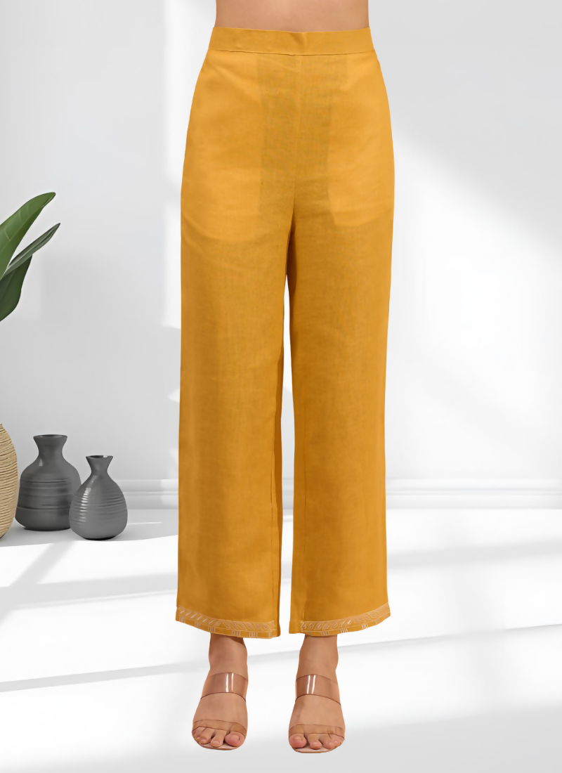Joban Fashion Mustard Linen Embroidered Readymade Cord Set | Grocsy