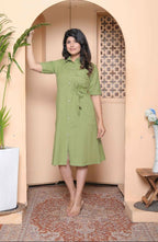 Miravan Womens Green Party Dress With Belt | Grocsy